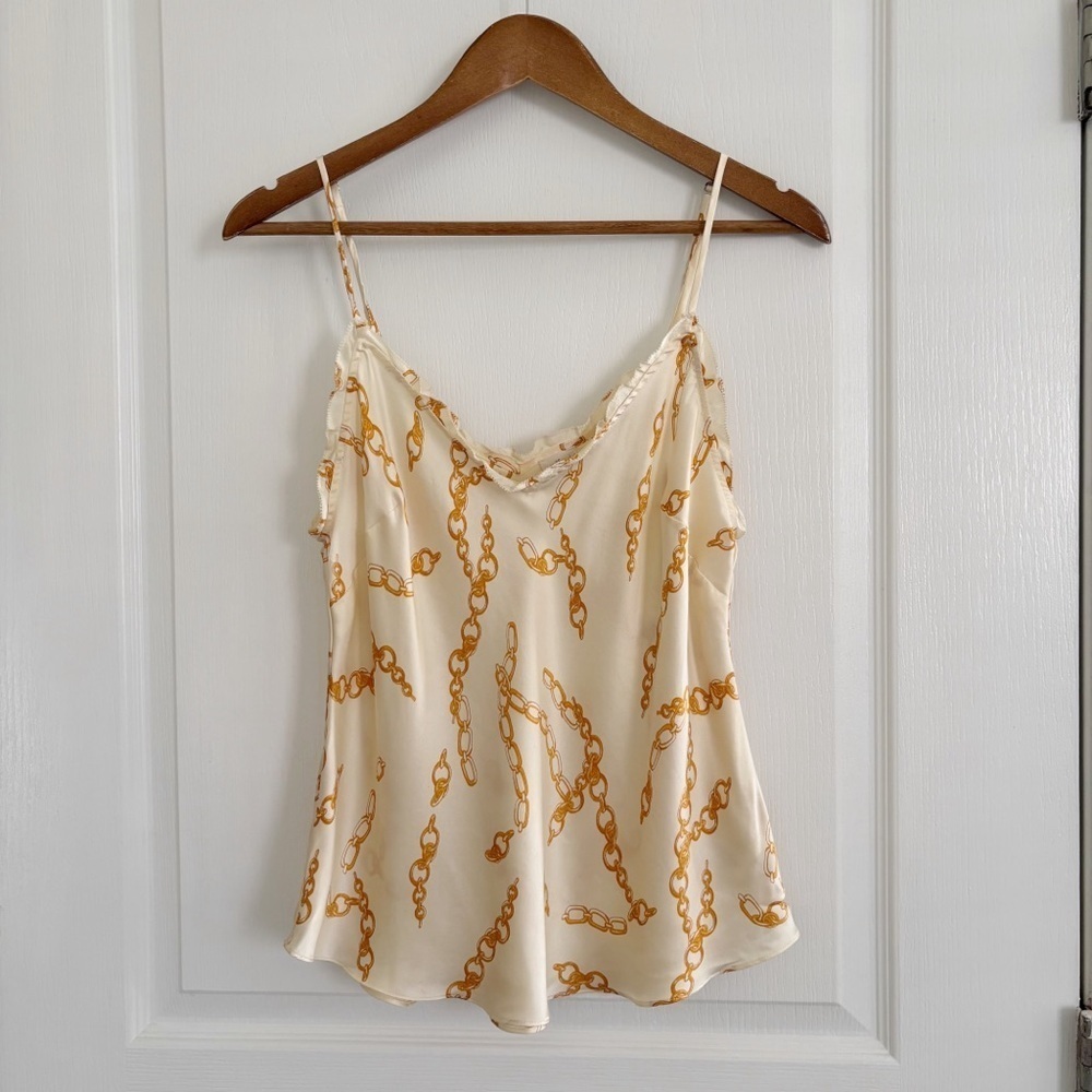 Wilfred Aritzia Gold Chain Print Silk Ruffle Cami Large